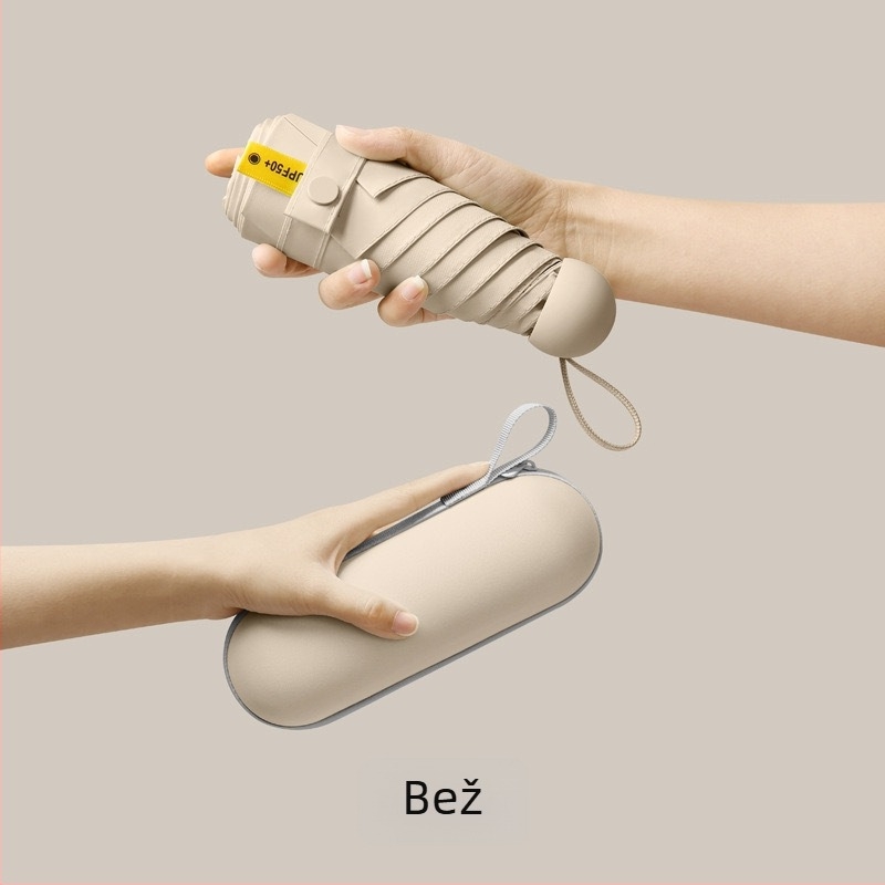 Petokraki kapsulni džepni kišobran - ručno otvaranje, 8 rebara, željezni okvir, plastična ručka, UPF >50