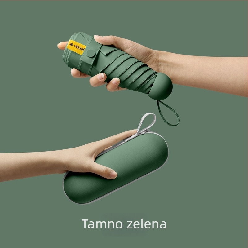 Petokraki kapsulni džepni kišobran - ručno otvaranje, 8 rebara, željezni okvir, plastična ručka, UPF >50