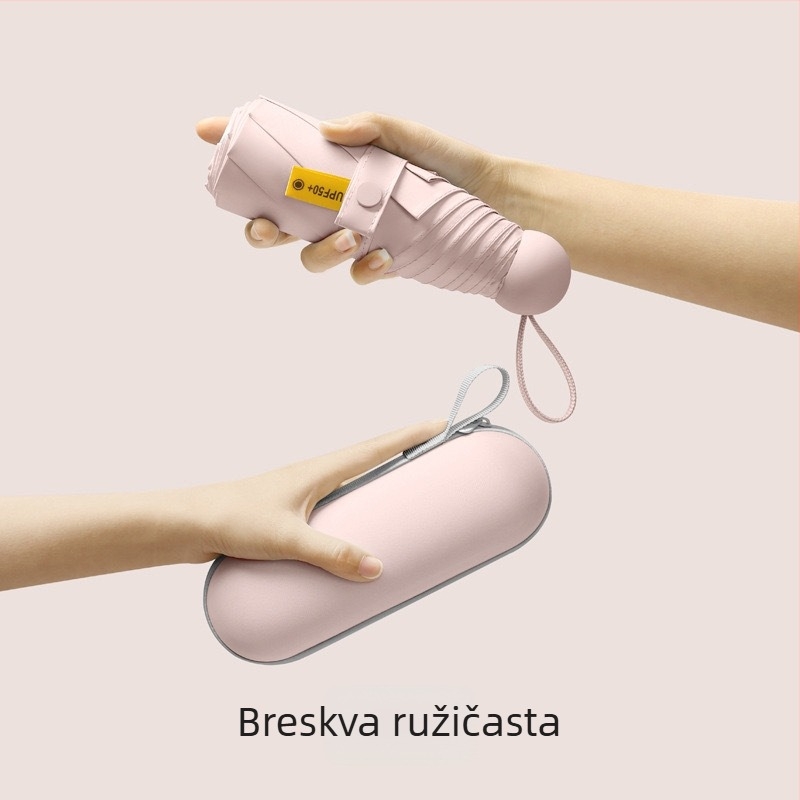 Petokraki kapsulni džepni kišobran - ručno otvaranje, 8 rebara, željezni okvir, plastična ručka, UPF >50