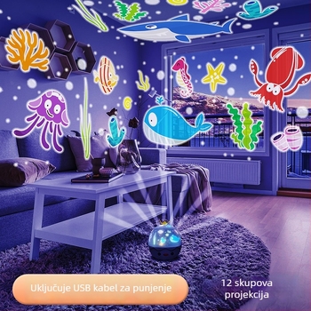Projektna lampa s krunom projekcije, rotirajuća noćna svjetiljka za spavaću sobu – HD projekcija, napajanje USB/ugrađena baterija, stolna montaža, bez pametnog upravljanja