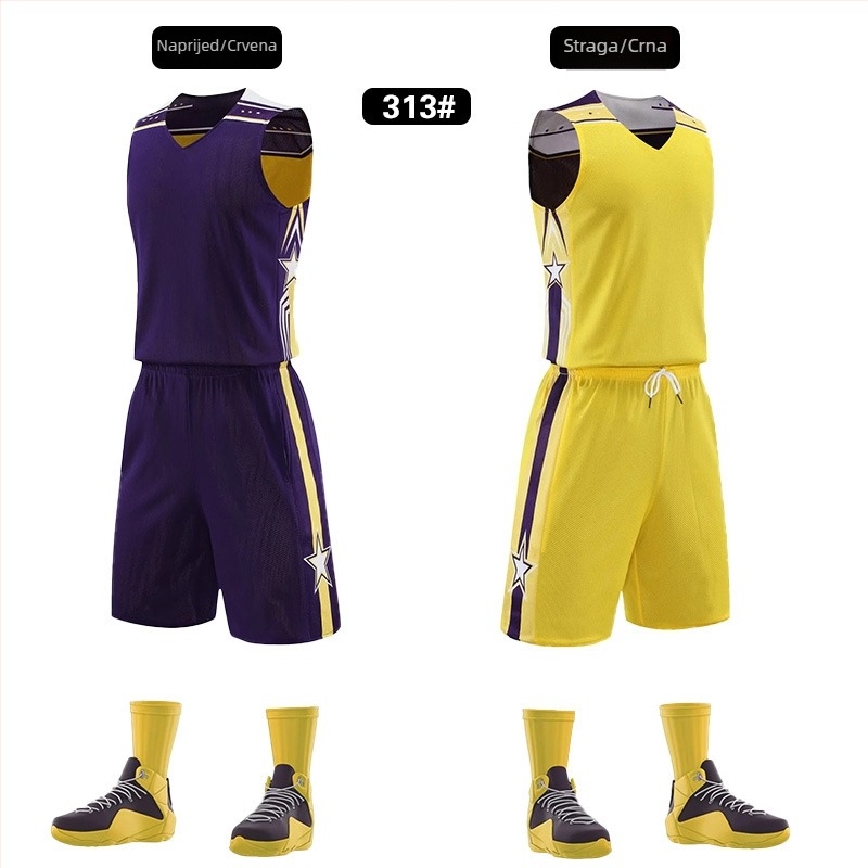 Unisex dvostrani košarkaški trening set – za sve sezone, tkanina od mješavine poliestera, podstava 100% poliester, model 313