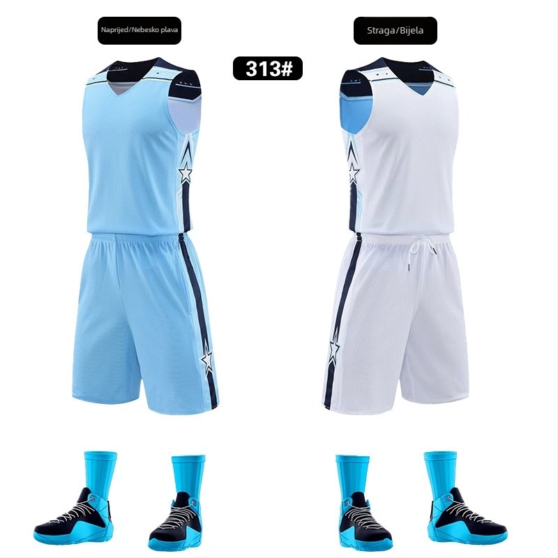 Unisex dvostrani košarkaški trening set – za sve sezone, tkanina od mješavine poliestera, podstava 100% poliester, model 313