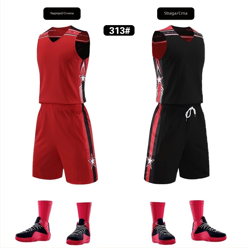 Unisex dvostrani košarkaški trening set – za sve sezone, tkanina od mješavine poliestera, podstava 100% poliester, model 313