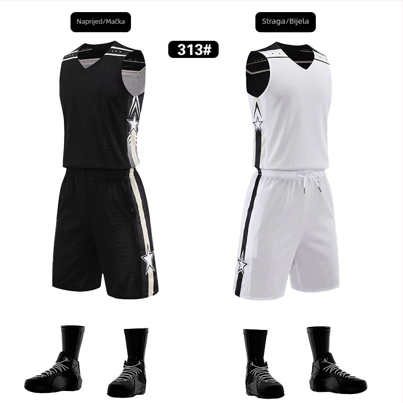 Unisex dvostrani košarkaški trening set – za sve sezone, tkanina od mješavine poliestera, podstava 100% poliester, model 313