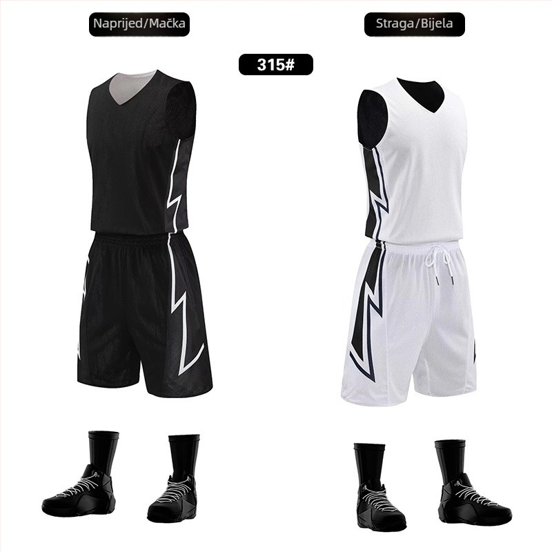 Unisex dvostrani košarkaški trening set – za sve sezone, tkanina od mješavine poliestera, podstava 100% poliester, model 313