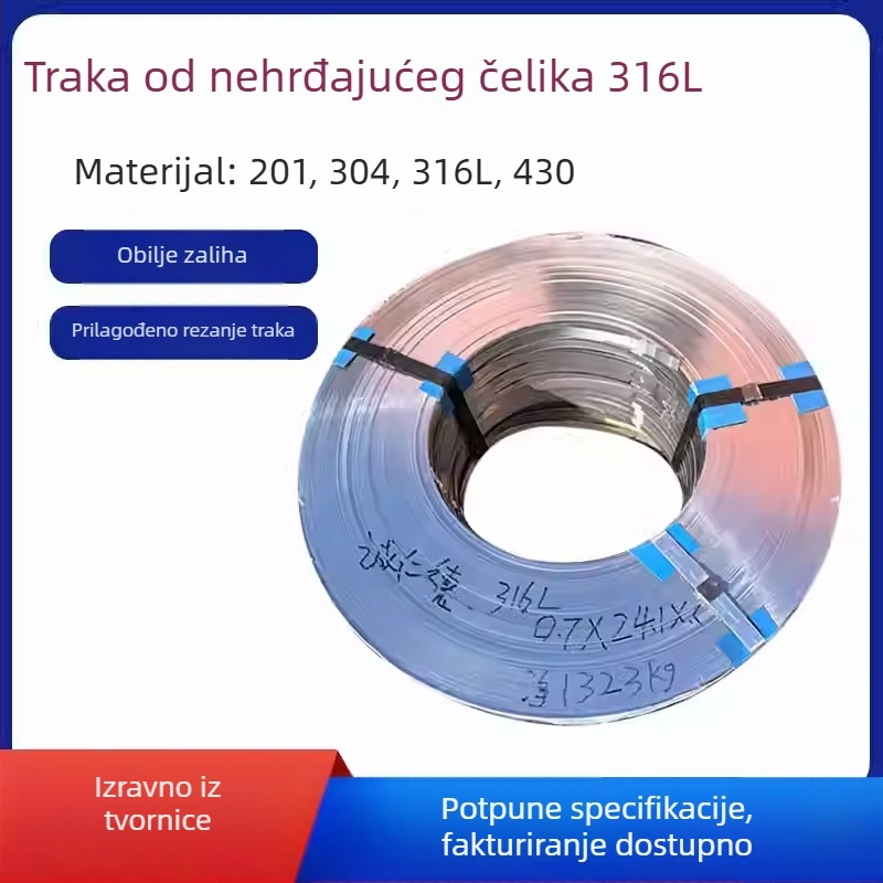 Pojas za pakiranje od nehrđajućeg čelika 304L, industrijske klase, natezna čvrstoća 60 MPa