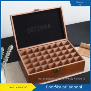 Drvena kutija za esencijalna ulja s 40 odjeljaka, pogodna za bočice 10/15/20 ml, prirodno borovo drvo, model 095, prilagodba s unutarnjom podstavom i otiskom logotipa