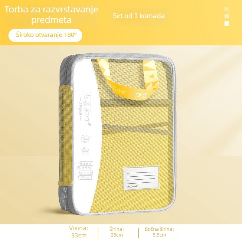 Torba za klasifikaciju po predmetima u obliku L, mrežasti najlon, zatvarač, prozirna torba za dokumente, torba za podučavanje
