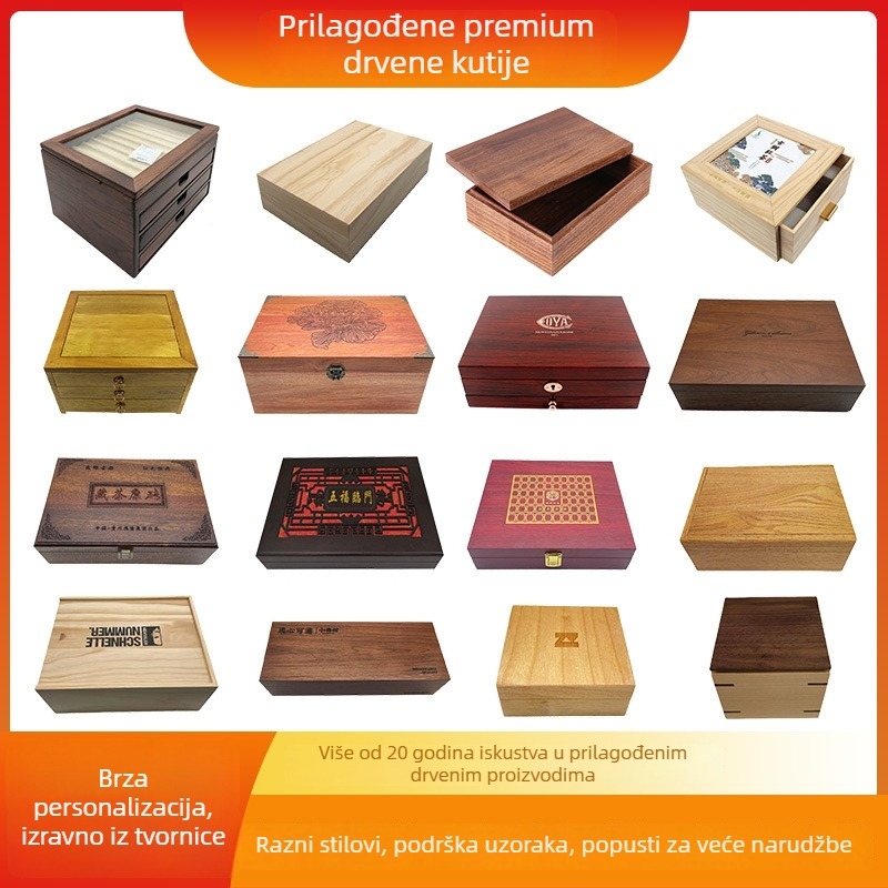 Drvena kutija za pohranu i dar s prilagođenom graviranjem i srebrnim toplim otiskom, unutrašnjost od flaneli, moguć ispis logotipa