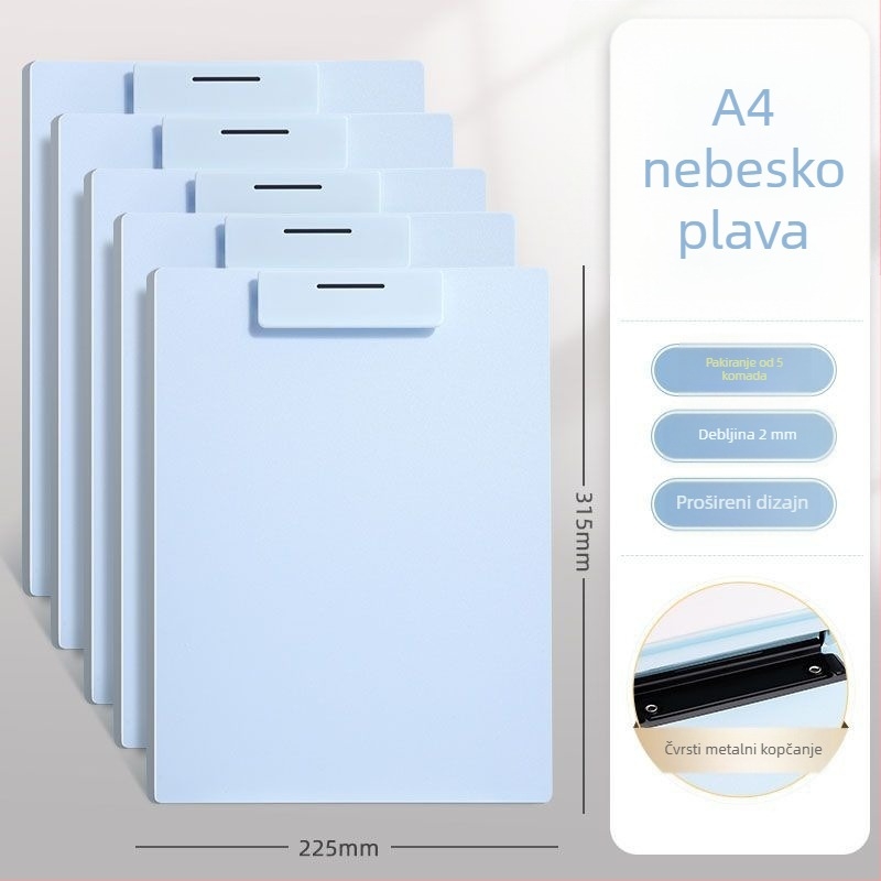 Klipboard s jednim čvrstim metalnim klipom za dokumente i pločom za pisanje