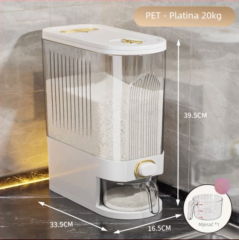 Spremnik za rižu, zatvoren, otporan na vlagu i štetnike, PP+PET plastika, moderan minimalistički stil