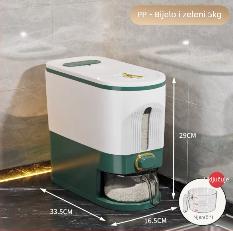 Spremnik za rižu, zatvoren, otporan na vlagu i štetnike, PP+PET plastika, moderan minimalistički stil