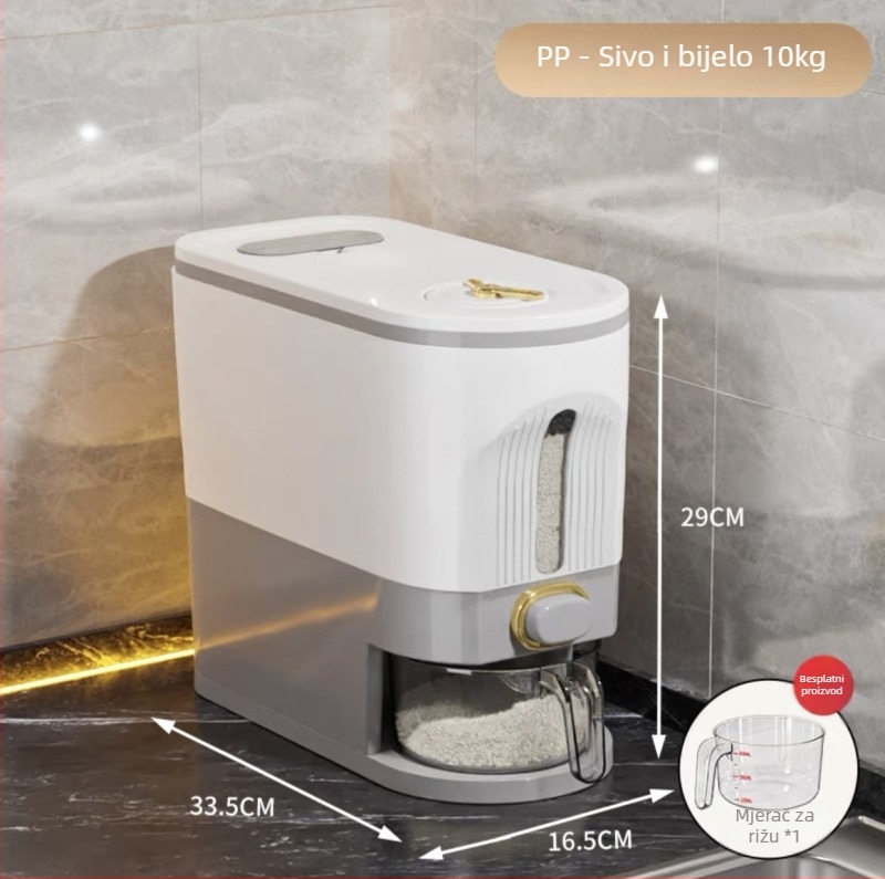 Spremnik za rižu, zatvoren, otporan na vlagu i štetnike, PP+PET plastika, moderan minimalistički stil