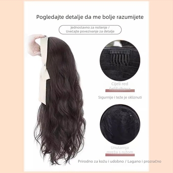 Perika s trakom za glavu, polukapuljača, duga kosa s vodnim valovitim efektom, vlakna otporna na visoku temperaturu, nije pogodno za bojanje ili uvijanje