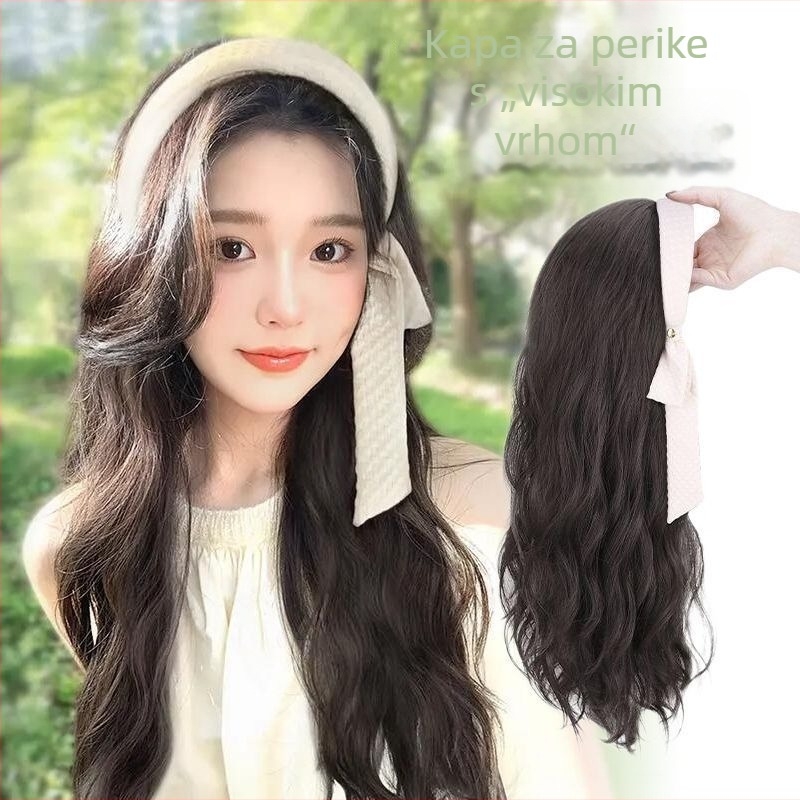 Perika s trakom za glavu, polukapuljača, duga kosa s vodnim valovitim efektom, vlakna otporna na visoku temperaturu, nije pogodno za bojanje ili uvijanje
