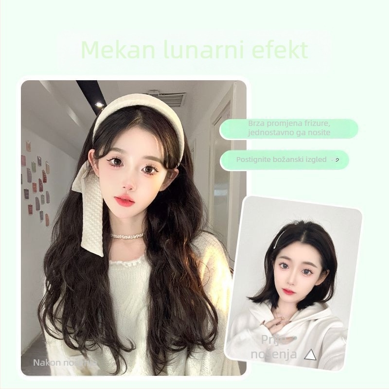 Perika s trakom za glavu, polukapuljača, duga kosa s vodnim valovitim efektom, vlakna otporna na visoku temperaturu, nije pogodno za bojanje ili uvijanje