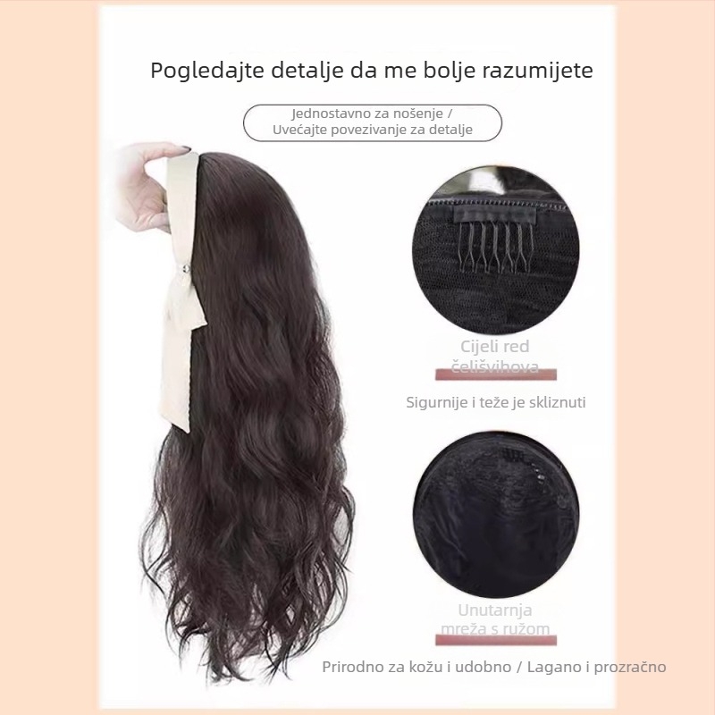 Perika s trakom za glavu, polukapuljača, duga kosa s vodnim valovitim efektom, vlakna otporna na visoku temperaturu, nije pogodno za bojanje ili uvijanje