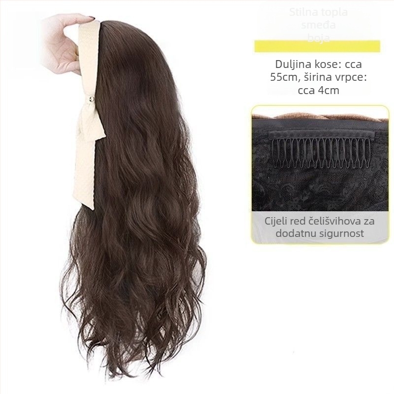 Perika s trakom za glavu, polukapuljača, duga kosa s vodnim valovitim efektom, vlakna otporna na visoku temperaturu, nije pogodno za bojanje ili uvijanje