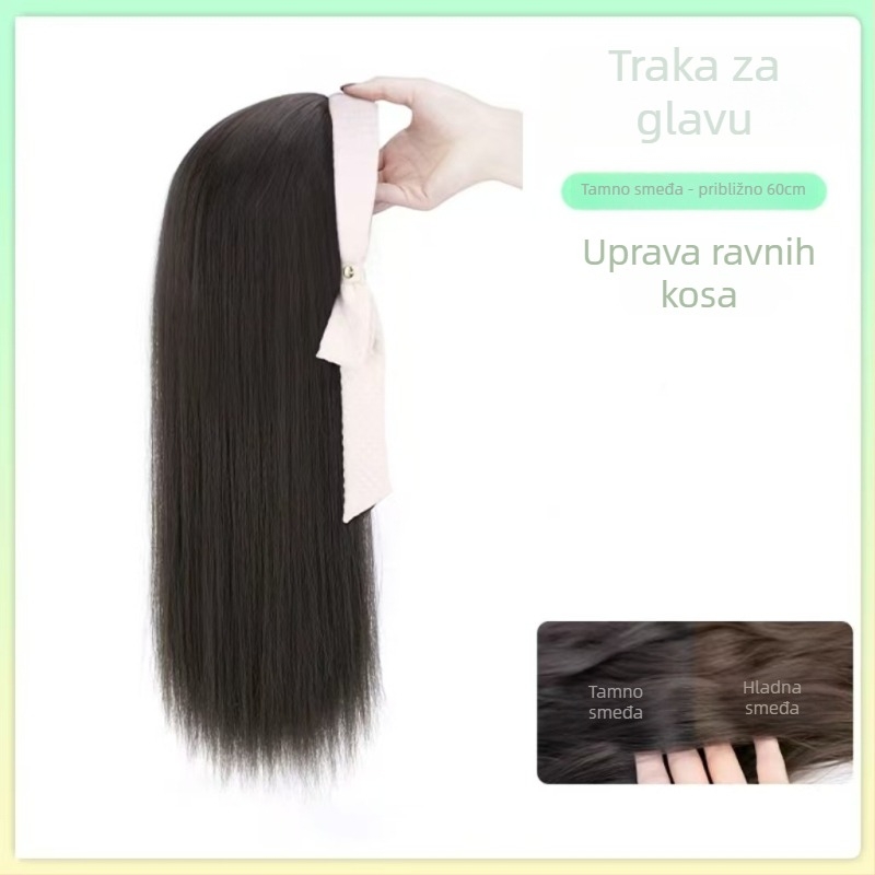 Perika s trakom za glavu, polukapuljača, duga kosa s vodnim valovitim efektom, vlakna otporna na visoku temperaturu, nije pogodno za bojanje ili uvijanje