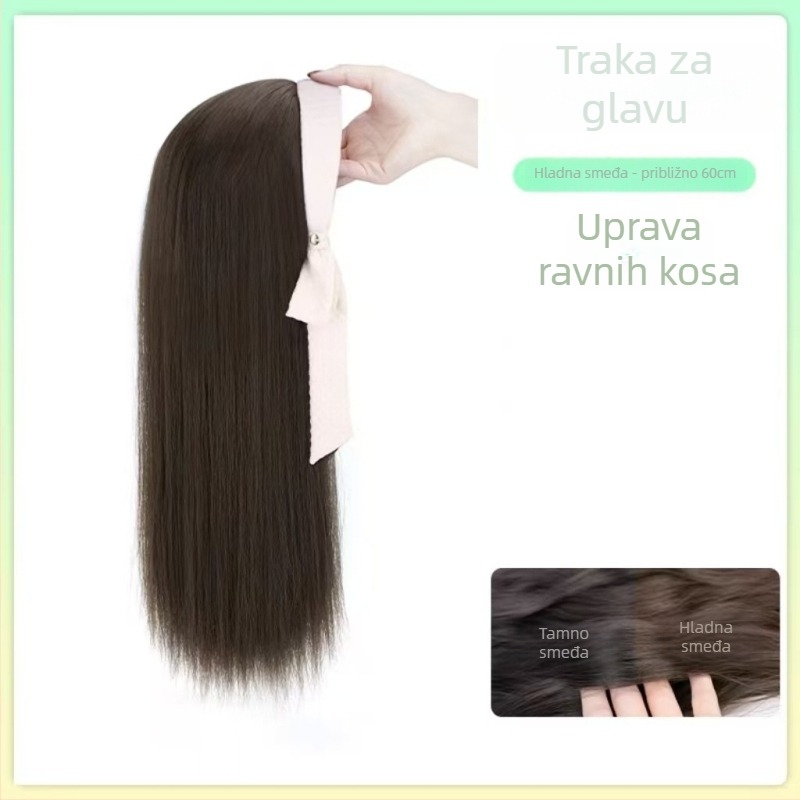 Perika s trakom za glavu, polukapuljača, duga kosa s vodnim valovitim efektom, vlakna otporna na visoku temperaturu, nije pogodno za bojanje ili uvijanje