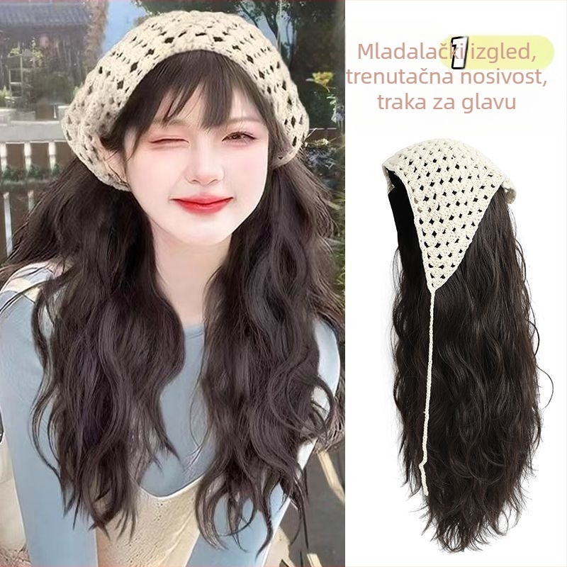 Perika s trakom za glavu, polukapuljača, duga kosa s vodnim valovitim efektom, vlakna otporna na visoku temperaturu, nije pogodno za bojanje ili uvijanje
