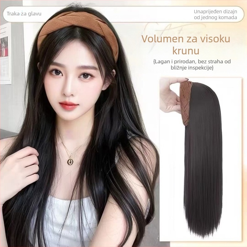 Perika s trakom za glavu, polukapuljača, duga kosa s vodnim valovitim efektom, vlakna otporna na visoku temperaturu, nije pogodno za bojanje ili uvijanje