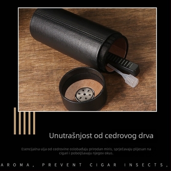 Kutija za vlagu cigare s higrometrom - prijenosna zatvorena cijev za vlaženje, Forten, čvrsto drvo + koža
