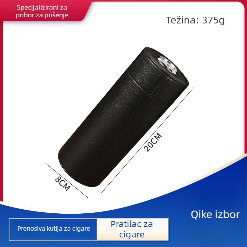 Kutija za vlagu cigare s higrometrom - prijenosna zatvorena cijev za vlaženje, Forten, čvrsto drvo + koža