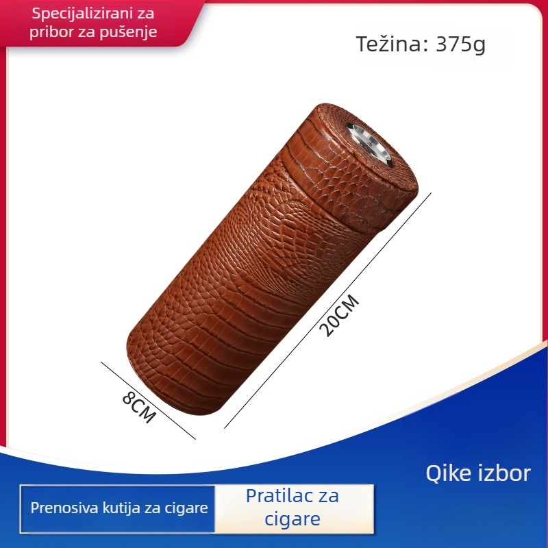 Kutija za vlagu cigare s higrometrom - prijenosna zatvorena cijev za vlaženje, Forten, čvrsto drvo + koža