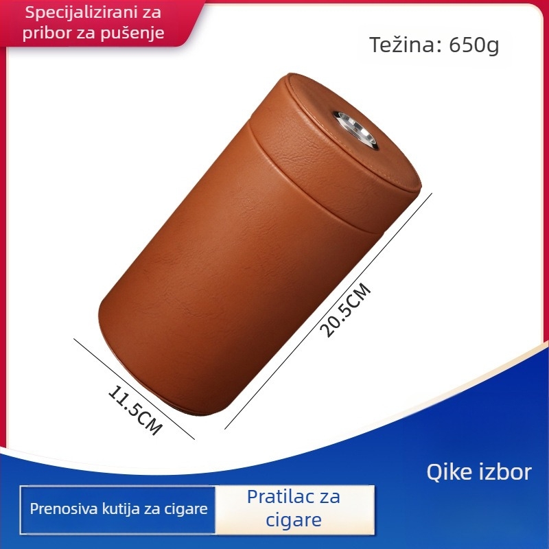 Kutija za vlagu cigare s higrometrom - prijenosna zatvorena cijev za vlaženje, Forten, čvrsto drvo + koža