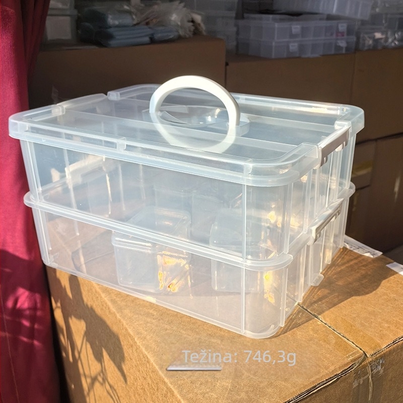 Stolna kutija za skladištenje građevnih blokova, PP materijal, kapacitet 20 L, model d5, skladišna s poklopcem i mogućnošću slaganja