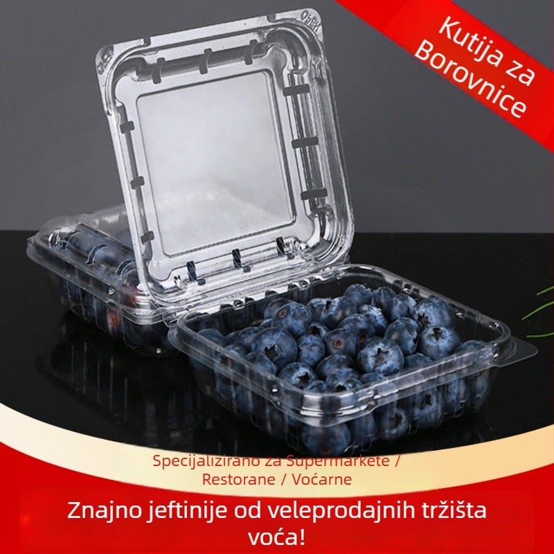 Jednokratna kutija za voće od PET plastike, s rupama i poklopcem, kapacitet 125 g