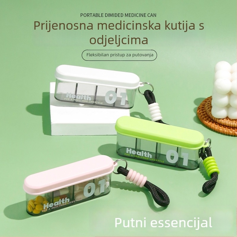 Kutija za lijekove s poklopcem i pregradama, od polipropilena (PP), prijenosna, moderan minimalistički stil