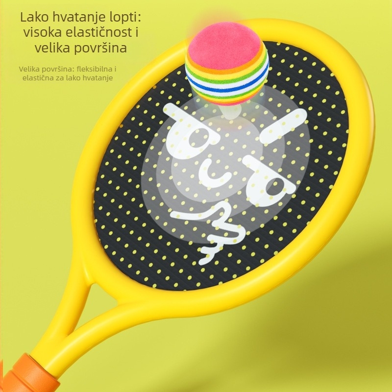 Dječja tenis raketa za vanjsku obuku – lagana plastična konstrukcija, najlonske žice, 95–100 g, izravan udarac, za djecu