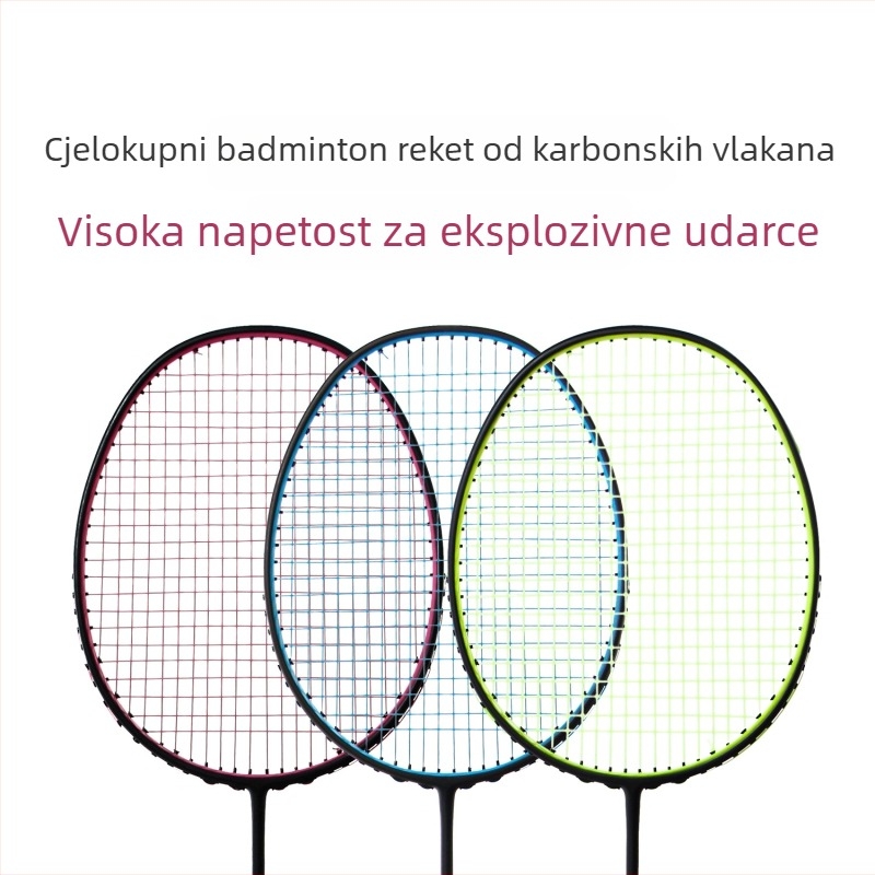 Badminton raketa od karbonskih vlakana za trening — ultra lagana, 80–84 g, okvir od karbona, drška G5, pogodna za amatere i srednje napredne igrače