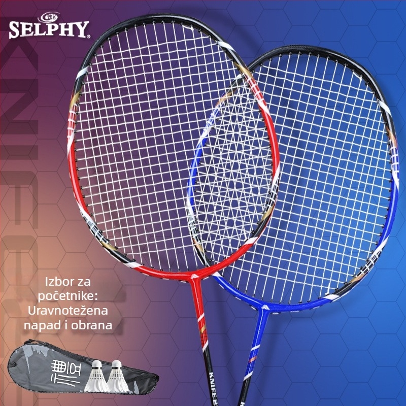 Selphy/Xuanfei dvostruki set badminton raketa, okvir od aluminijske legure, najlonske žice, težina 95–100 g, tvrdoća osovine: umjerena
