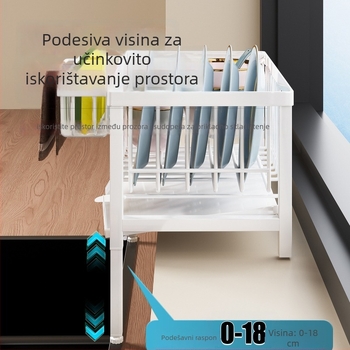 Kuhinjski stalak za prozor kuhinje za tanjure, zdjele i pribor; metalni; bez montaže; dizajn za uštedu prostora.