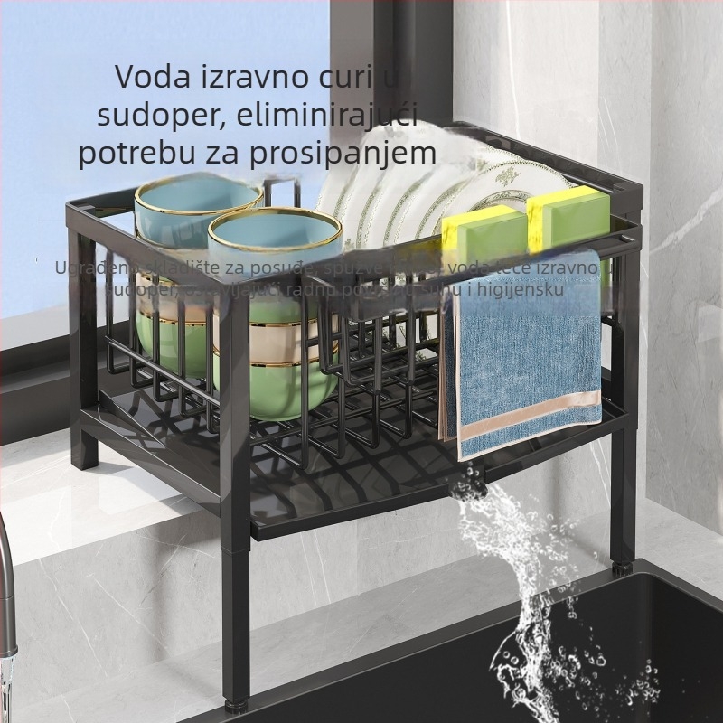 Kuhinjski stalak za prozor kuhinje za tanjure, zdjele i pribor; metalni; bez montaže; dizajn za uštedu prostora.