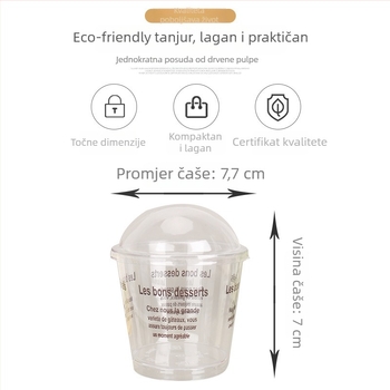 Jednokratna posuda za desert s poklopcem, 200 ml, PS plastika; pogodna za kafiće, hladna pića i deserte