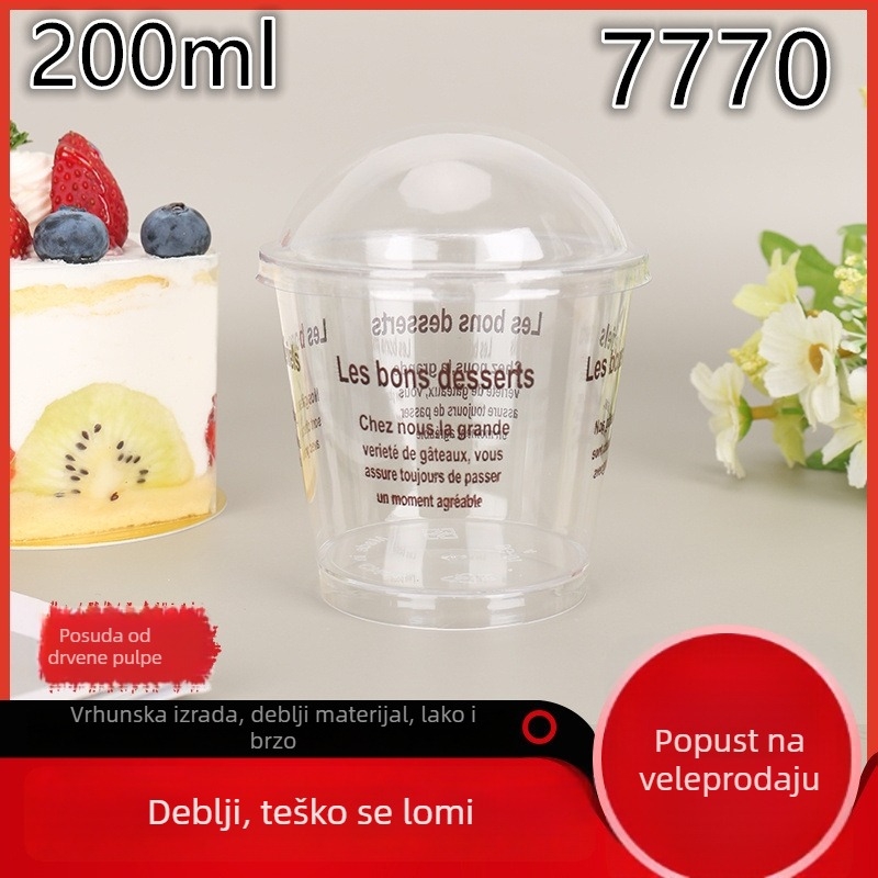 Jednokratna posuda za desert s poklopcem, 200 ml, PS plastika; pogodna za kafiće, hladna pića i deserte