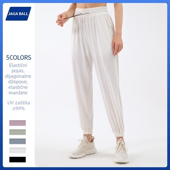 Ženske široke sportske hlače, prozračne, visoki struk, zaštita od sunca, Nylon warp mesh materijal, joga i fitness