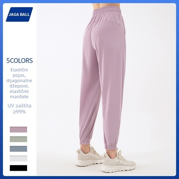 Ženske široke sportske hlače, prozračne, visoki struk, zaštita od sunca, Nylon warp mesh materijal, joga i fitness