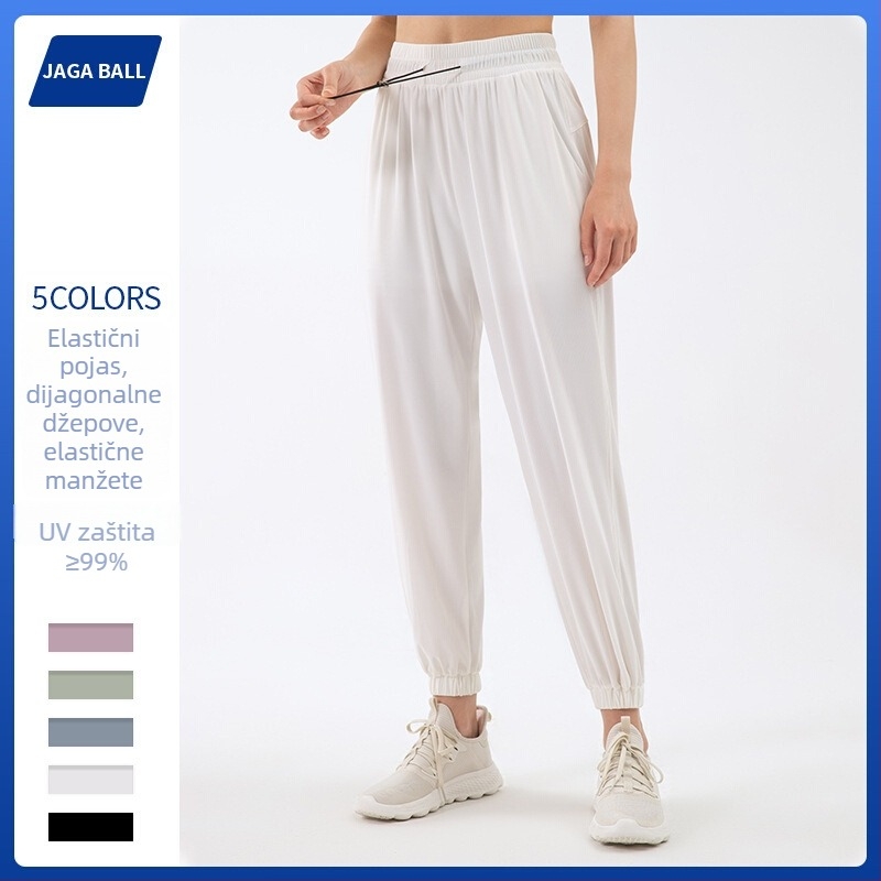 Ženske široke sportske hlače, prozračne, visoki struk, zaštita od sunca, Nylon warp mesh materijal, joga i fitness