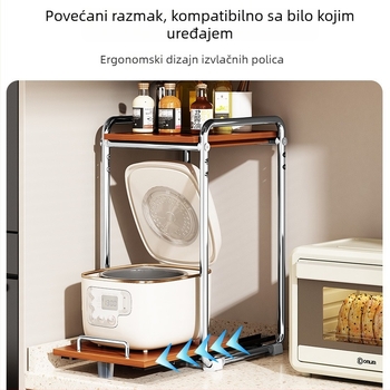 Kuhinjski stalak za mikrovalnu pećnicu na kuhinjskom pultu, dvostruki, povlačni, nosač za rice cooker, konstrukcija od plastike i čelika, srednjovjekovni stil, višenamjensko skladištenje