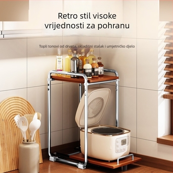 Kuhinjski stalak za mikrovalnu pećnicu na kuhinjskom pultu, dvostruki, povlačni, nosač za rice cooker, konstrukcija od plastike i čelika, srednjovjekovni stil, višenamjensko skladištenje