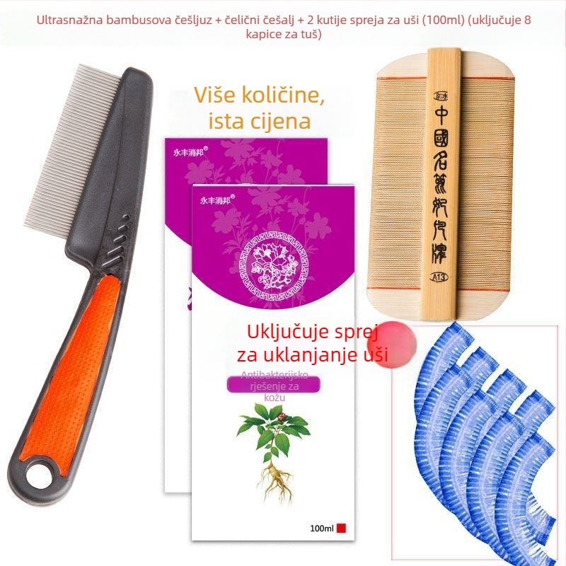 Češalj za uši s ultra-gustoćim zubima za djevojčice, tradicionalni bambus-drveni češalj, protiv peruti i jaja uši na vlasištu