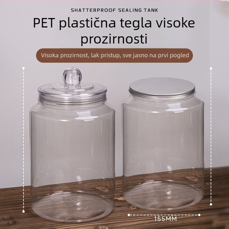 Prozirna PET boca sa zatvorenim poklopcem za čaj i suho voće, prehrambena ambalaža