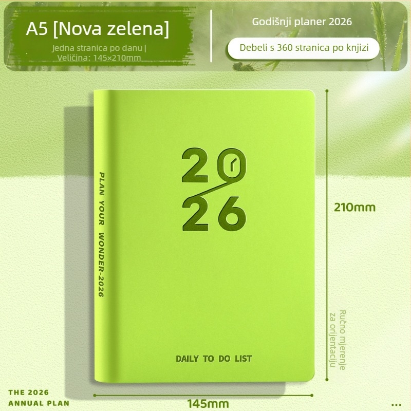 Bilježnica Chalk time s imitacijskim kožnim omotom, šivanje konacima, Grass pulp papir, 200–300 stranica
