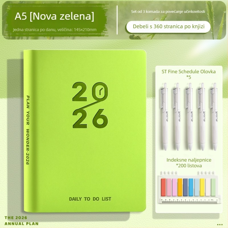 Bilježnica Chalk time s imitacijskim kožnim omotom, šivanje konacima, Grass pulp papir, 200–300 stranica