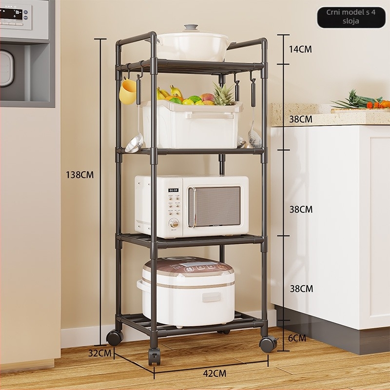 Podni stojeći 3-slojni kuhinjski regal za skladištenje, držač za mikrovalnu i posuđe, plastični, sklopiv, prenosiv, bez bušenja